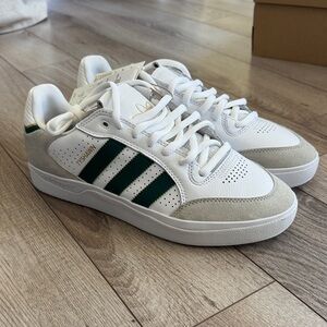 Adidas White and Dark Green Striped Shoes